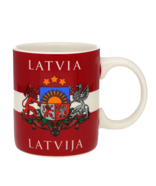 Latvijas porcelāna krūze ar karogu un ģerboni